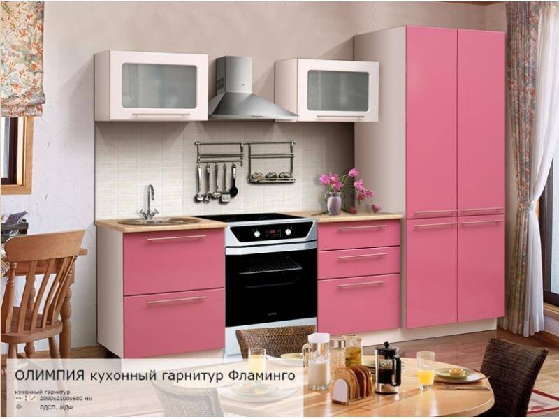 двухметровая кухня олимпия с фасадом фламинго в Хабаровске