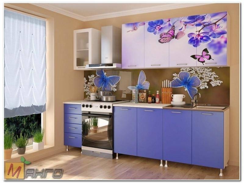 прямая кухня бабочки с фотопечатью в Хабаровске