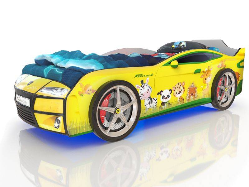 кровать-машинка romack kiddy желтая - зверята в Хабаровске