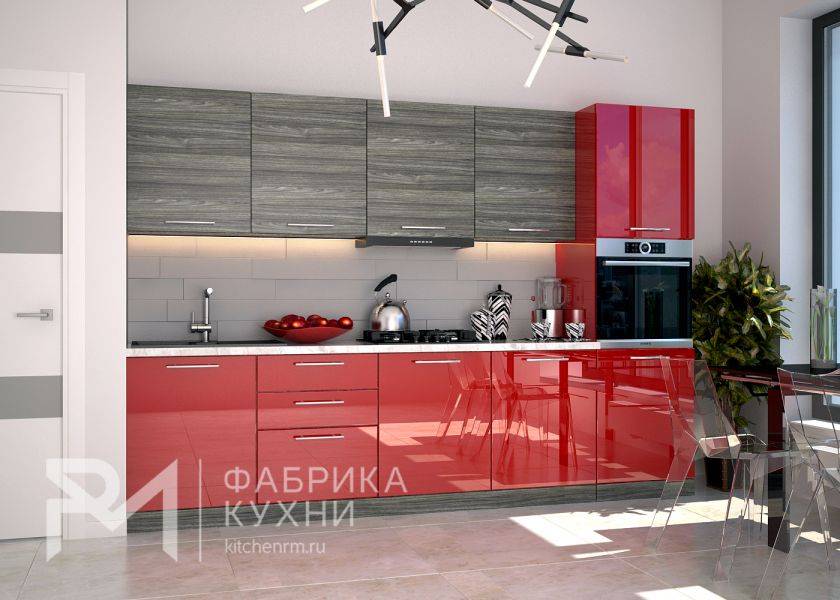 прямая кухня акрил рубин в Хабаровске