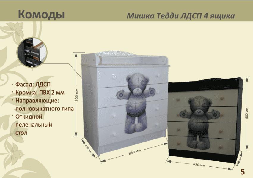 детский комод мишка тедди лдсп 4 ящика в Хабаровске
