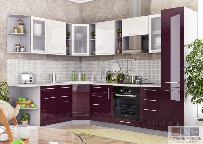 угловая глянцевая кухня в Хабаровске