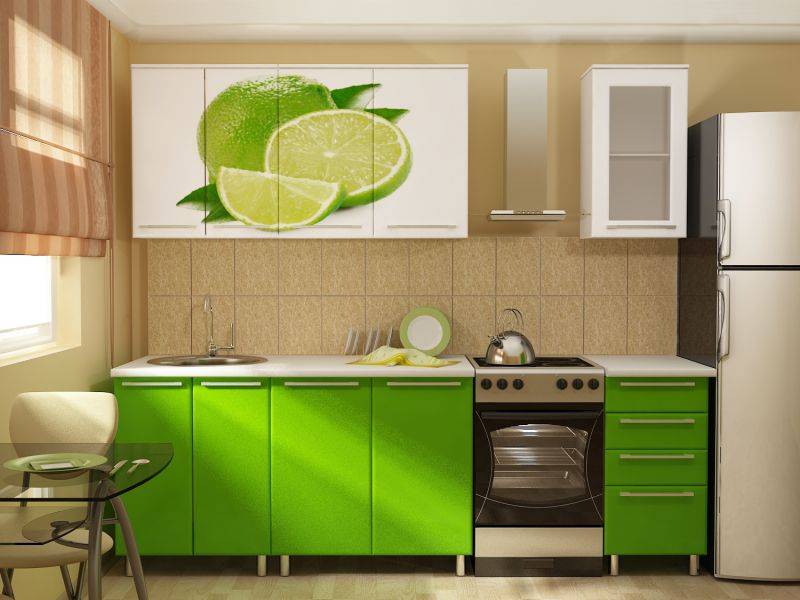 прямая кухня с фотопечатью лайм в Хабаровске