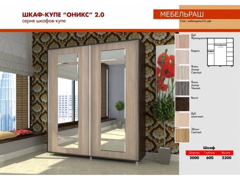 шкаф-купе прямой с зеркалами оникс 2.0 в Хабаровске