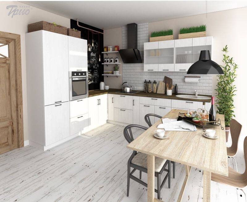 светлая угловая кухня chalet rustic в Хабаровске
