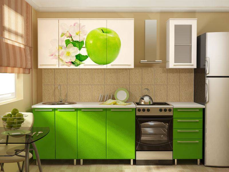 прямая кухня с фотопечатью яблоко в Хабаровске