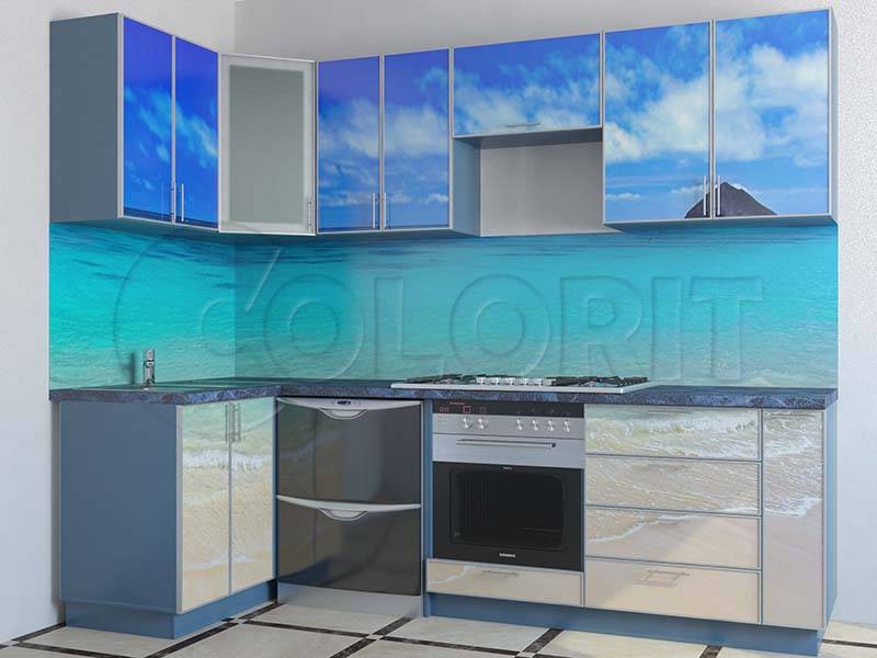 угловая голубая кухня в Хабаровске