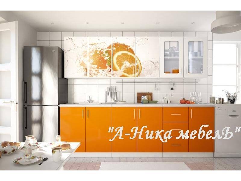 оранжевая кухня с фотопечатью аника 2 в Хабаровске