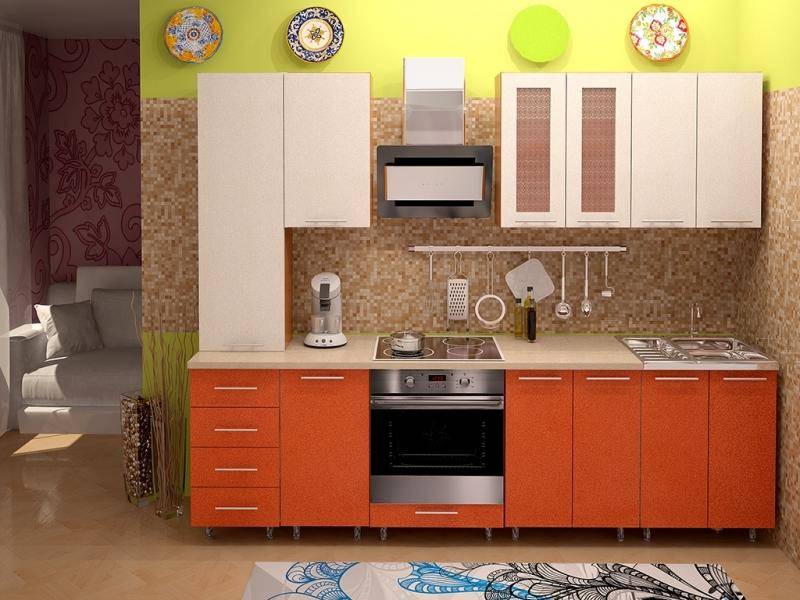 прямая кухня в оранжевом цвете metrio д 2.3 в Хабаровске