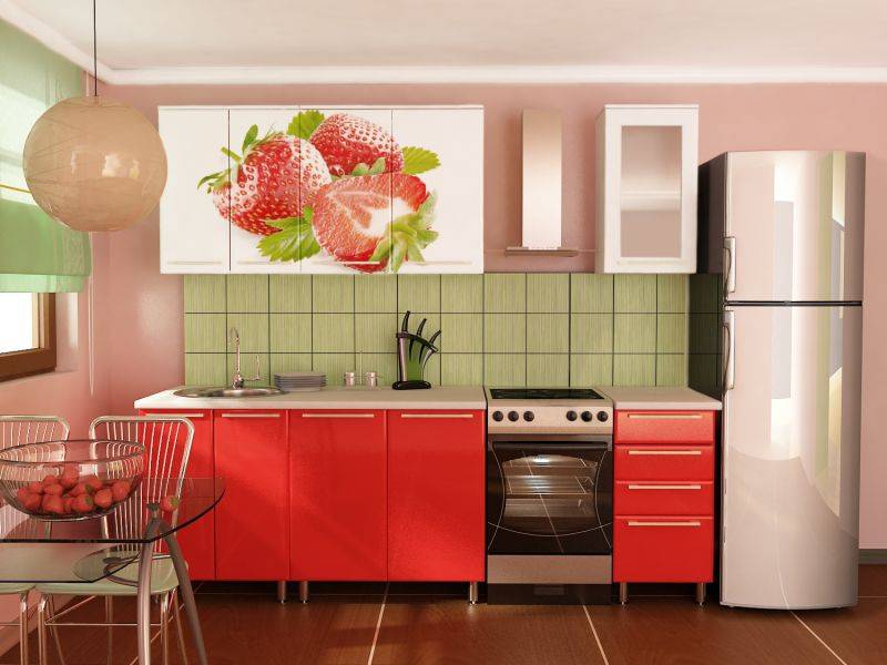 прямая кухня с фотопечатью клубника в Хабаровске