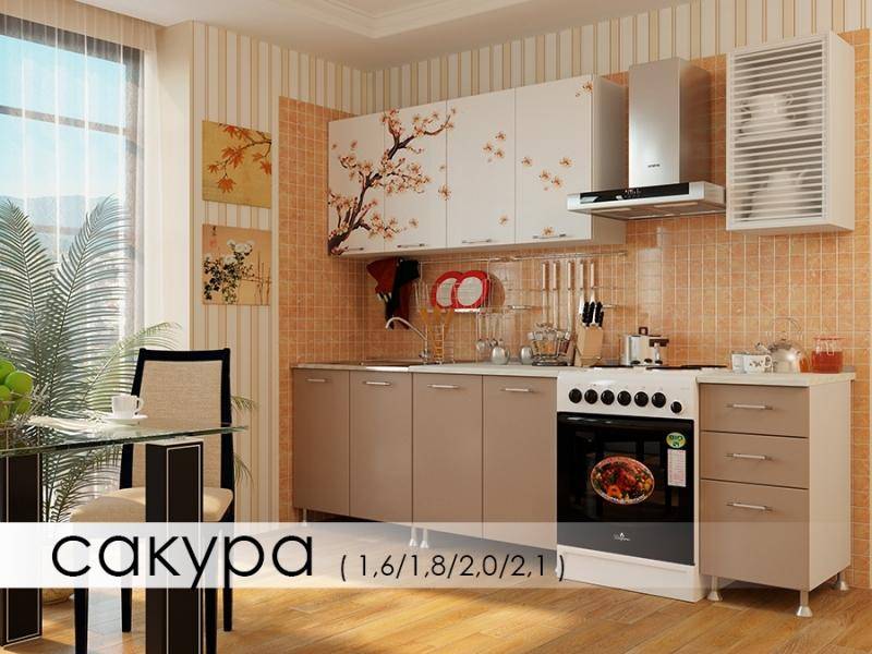 кухня с фотопечатью сакура в Хабаровске