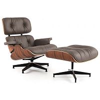 кресло eames style lounge chair кожа коричневое в Хабаровске